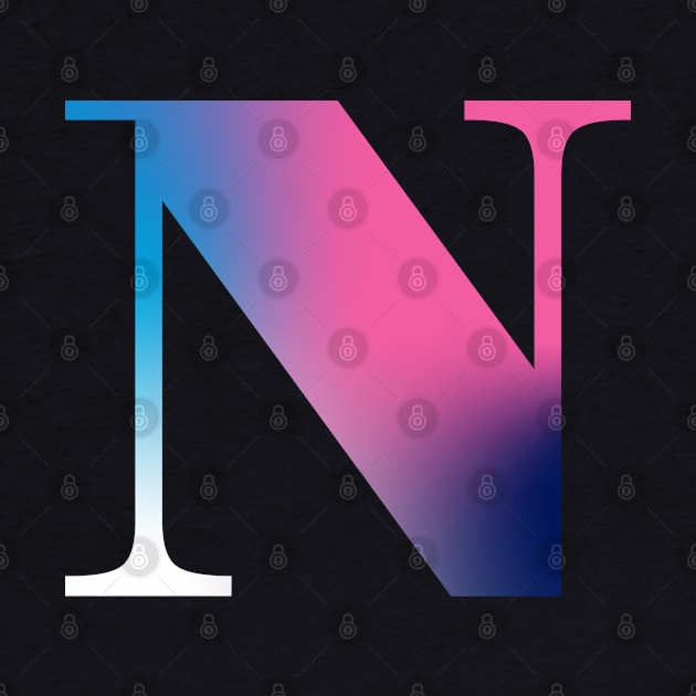 Capital Letter N Monogram Gradient Pink Blue White by Terriology